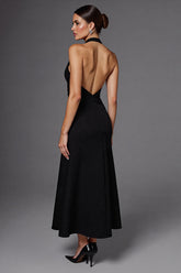 A Linie Neckholder Ärmelloses Schwarzes Langes Ballkleid